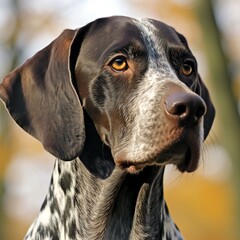 German Shorthaired Pointer dog portrait in the autumn park