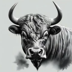 Fototapeten Bull head with horns on a gray background,  Hand-drawn illustration © Picasso
