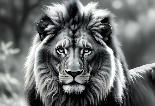 Portrait of a lion,  Black and white image of a wild animal