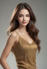 Beautiful woman with long brown hair,  Portrait of a beautiful girl with natural make-up
