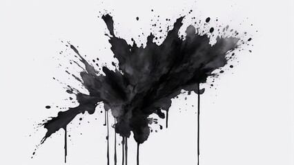 Black watercolor paint splashes texture on white background