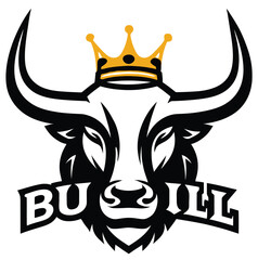 Bullhead with crown gaming logo vector 