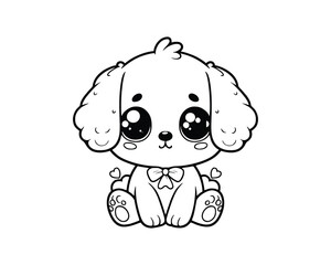 Cute Cartoon Character of dog for coloring book. outline line art. Printable Design. isolated white background