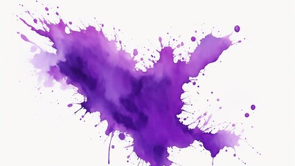 Purple watercolor paint splashes texture on white background