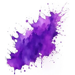 Purple watercolor paint splashes texture on white background