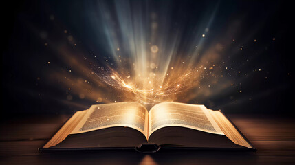 an open book and glowing light coming from it 