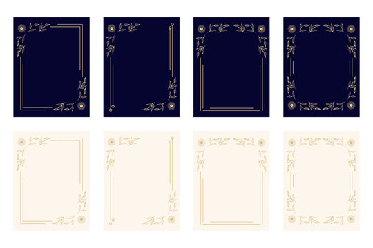 Tropical art deco frames. Vintage decorative border with nature ornaments, geometric line leaves elegant frame decorations vector set