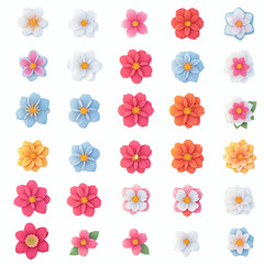 set of flowers, 3d, vector, cartoon