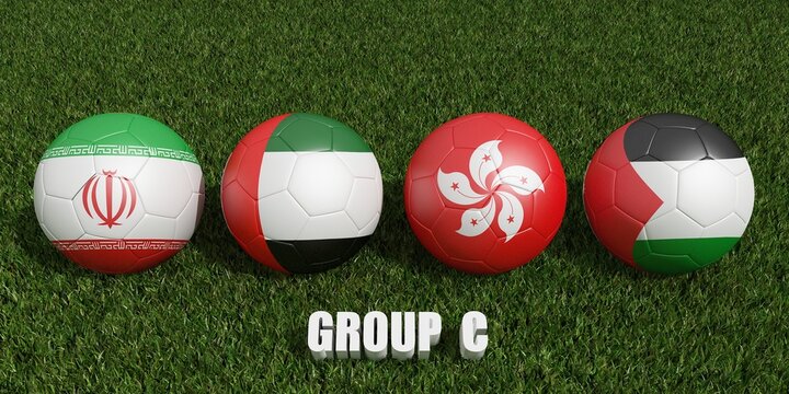 Football cup  groups c.  2023 asian cup tournament . 3d rendering