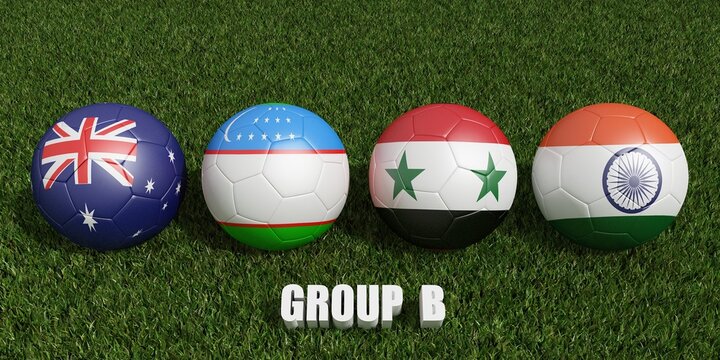 Football cup  groups b.  2023 asian cup tournament . 3d rendering
