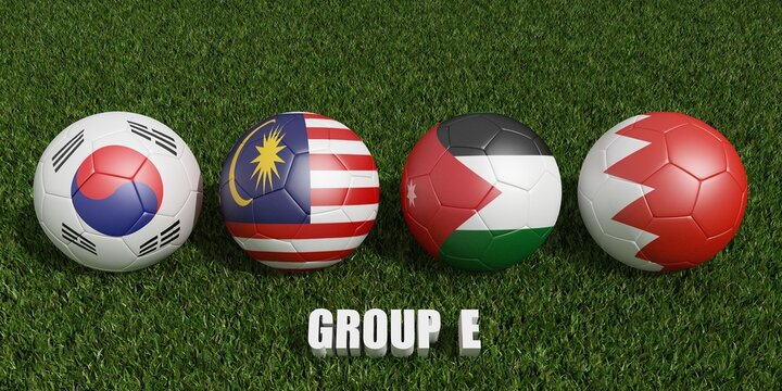 Football cup  groups e.  2023 asian cup tournament . 3d rendering