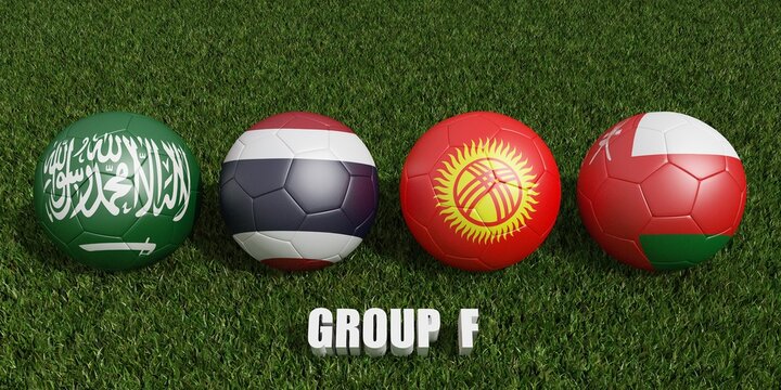 Football cup  groups f.  2023 asian cup tournament . 3d rendering