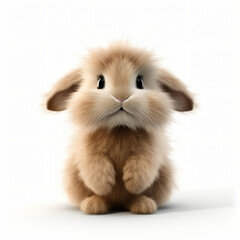 3d render furry cute rabbit isolated white background generate AI