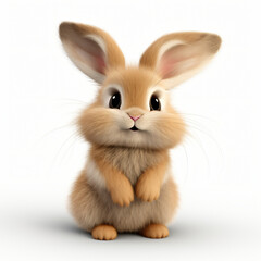 3d render furry cute rabbit isolated white background generate AI