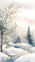 Obraz na płótnie Canvas Winter landscape, watercolor. 