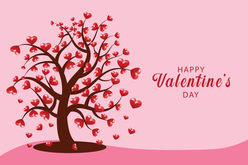 Valentine's day card, love tree with heart leaves