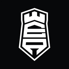 EA Letter Logo monogram hexagon shield shape up and down with crown castle isolated style design