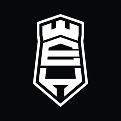 EH Letter Logo monogram hexagon shield shape up and down with crown castle isolated style design