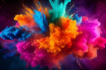 Obraz na płótnie Canvas Colored powder explosion Abstract closeup dust on backdrop