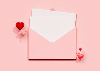 Valentine's Day festival with hearts and text space ,3D illustration