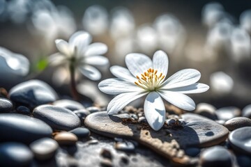 Fototapeta na wymiar spa stones and white flower