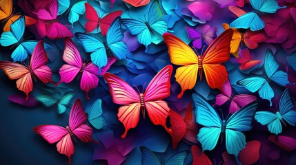 Colorful paper butterflies background - obrazy, fototapety, plakaty