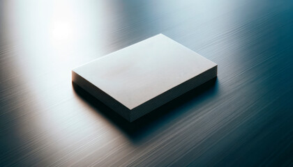 Fototapeta premium White business card stack on wooden table in soft light. Minimalist branding Generative AI