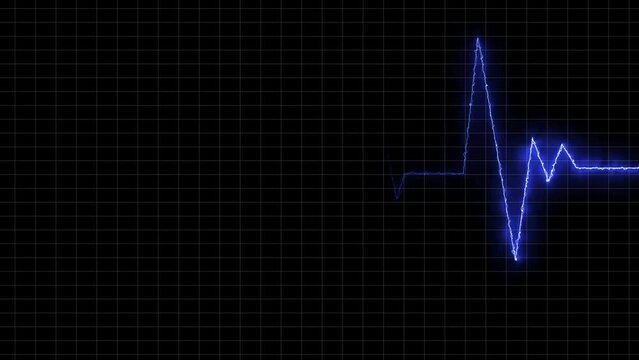 Neon Digital Heartbeat Plus Animation. Neon heartbeat on black isolated background. Green color neon line