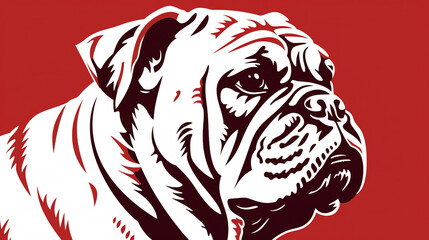 Illustration of british bulldog dog in block print style.