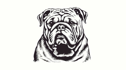 Illustration of british bulldog dog in block print style.