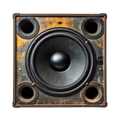 Big grungy bass speaker box with 15 inch woofers isolated transparent background