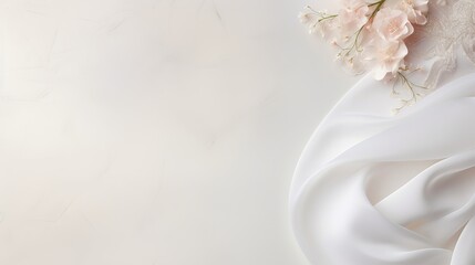 delicate flowers and veil, wedding background with copy space for text