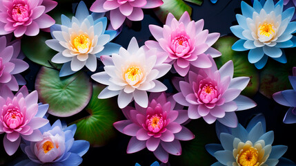 Pink lotus flowers bloom in the middle of the lake. Lotus flower background