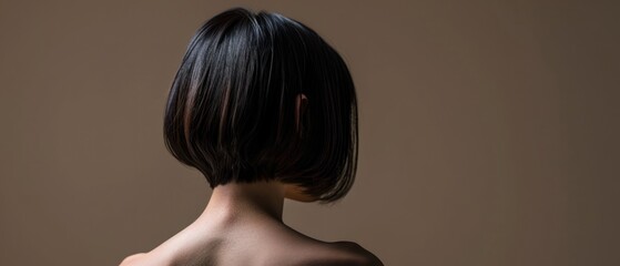  the back of a woman's head is shown with a short bob in the center of her head and a short bob in the back of her head.