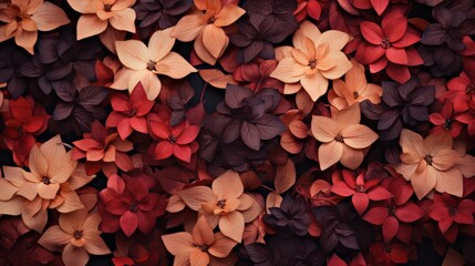 Autumn background with yellow and red dahlia flowers, top view - obrazy, fototapety, plakaty