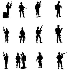 set of army soldiers silhouettes ,soldiers silhouettes