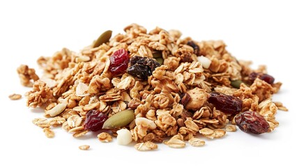Pile of Granola Isolated on White Background: Culinary Bliss in Every Crunch
