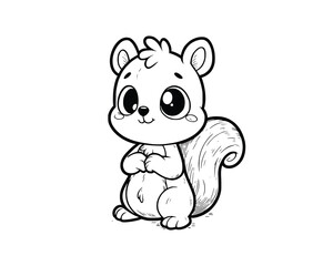 Cute Cartoon Character of squirrel for coloring book. outline line art. Printable Design. isolated white background