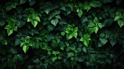Green ivy wall texture background with copy space - obrazy, fototapety, plakaty
