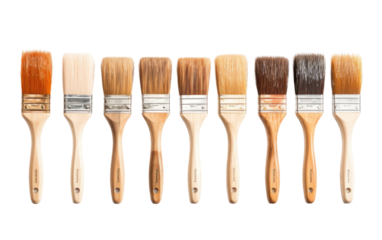 Glazing Brushes on a White Canvas on a White or Clear Surface PNG Transparent Background.