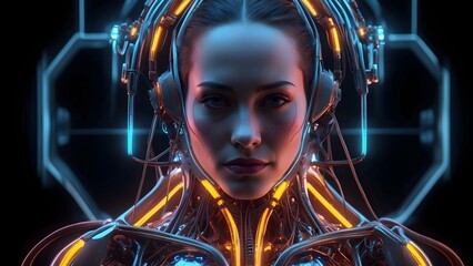 Portrait from Future: Sci-Fi Artificial Body of Futuristic Female Humanoid AI Android or Sci-Fi Artificial Body of Futuristic human