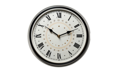 Unveiling Time in the Cosmos Moon Phase Wall Clock in 4.00x Magnification on a White or Clear Surface PNG Transparent Background.