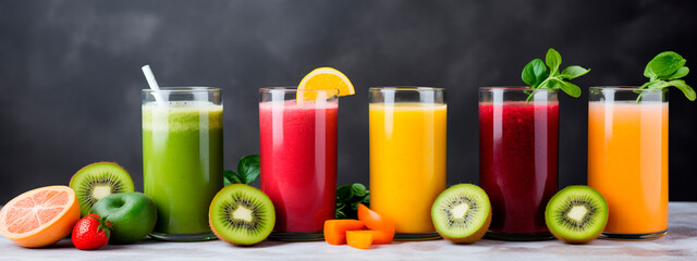 Design of fresh smoothies with fresh vegetables and fruits - obrazy, fototapety, plakaty