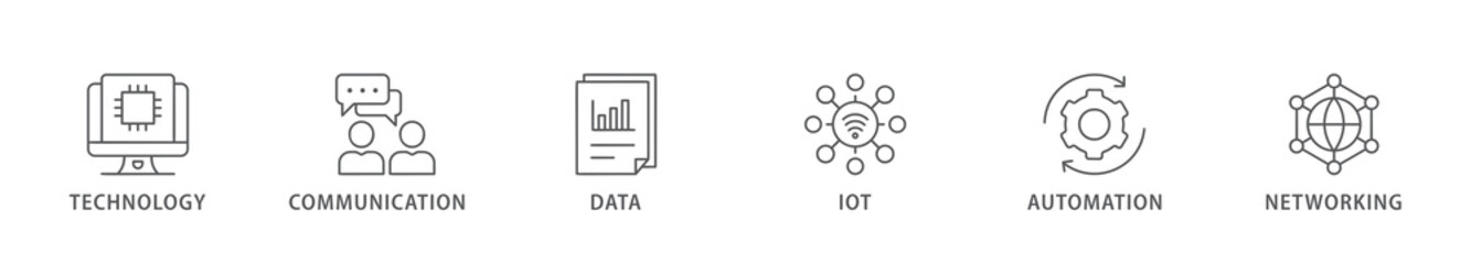 Digital transformation banner web icon vector illustration concept with icon of technology, communication, data, iot, ict, automation, internet, and networking
