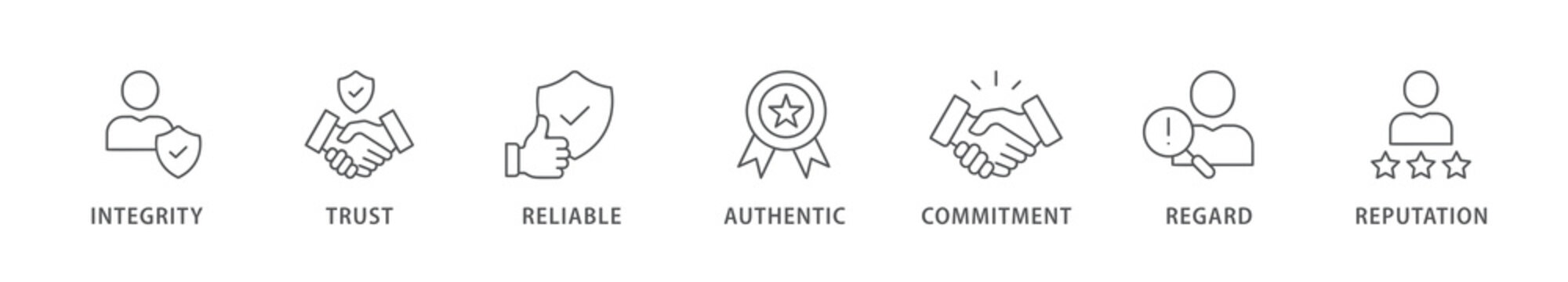Credibility banner web icon vector illustration concept with icon of integrity, trust, reliable, authentic, commitment, regard, and reputation