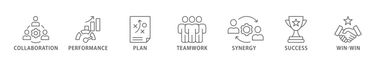 Partnership banner web icon vector illustration concept with icon of collaboration, performance, plan, teamwork, synergy, success and win-win solution