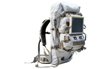 Navigating the Innovation of an Astronaut Backpack with Solar Panel on a White or Clear Surface PNG Transparent Background.
