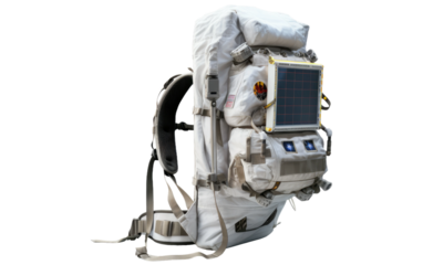 Navigating the Innovation of an Astronaut Backpack with Solar Panel on a White or Clear Surface PNG Transparent Background.