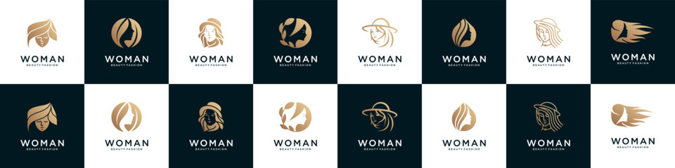 Collection of beauty woman logo design for salon, makeover, hair stylist, hair cut and etc.	