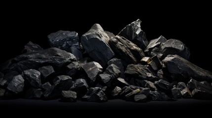 A pile of stones on a black background. Rocks piled up
